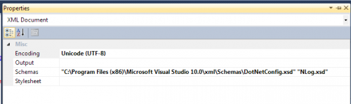 Okno dialogowe Właściwości w programie Visual Studio dla aplikacji.plik konfiguracyjny