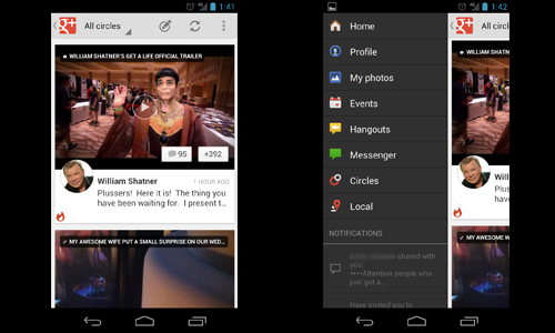 Zrzut ekranu z menu Google+