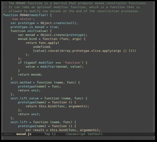 Zrzut ekranu kolorowania kontekstowego w Emacsie.