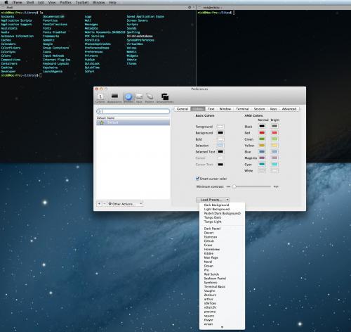Iterm2 preferencje kolorów zrzut ekranu Mac