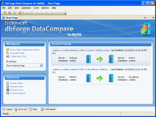 porównanie danych dbForge dla MySQL