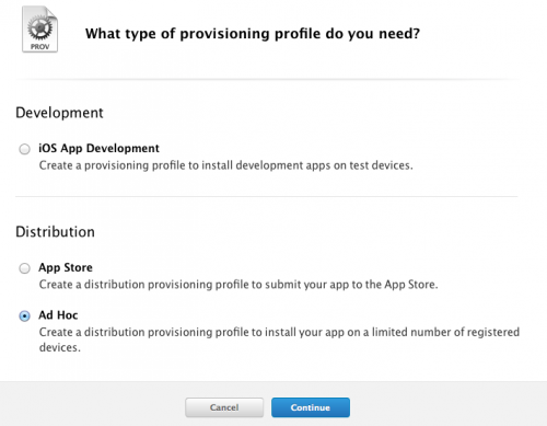 Screen capture tworzenia profili provisioning