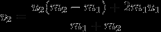v_{2} = \ frac{u_{2} (m_{2}-M_{1})+2m_ {1} u_{1}} {M_{1}+m_{2}}
