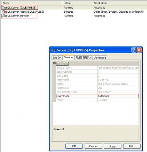 Uruchamianie lokalnej usługi SQL Server 2008