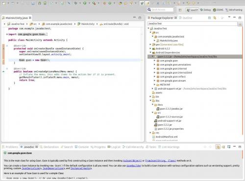 Zrzut ekranu projektu testowego Eclipse